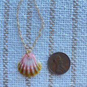 Hawaiian sunrise shell Gold Chain with Pink and Yellow Shell Pendant